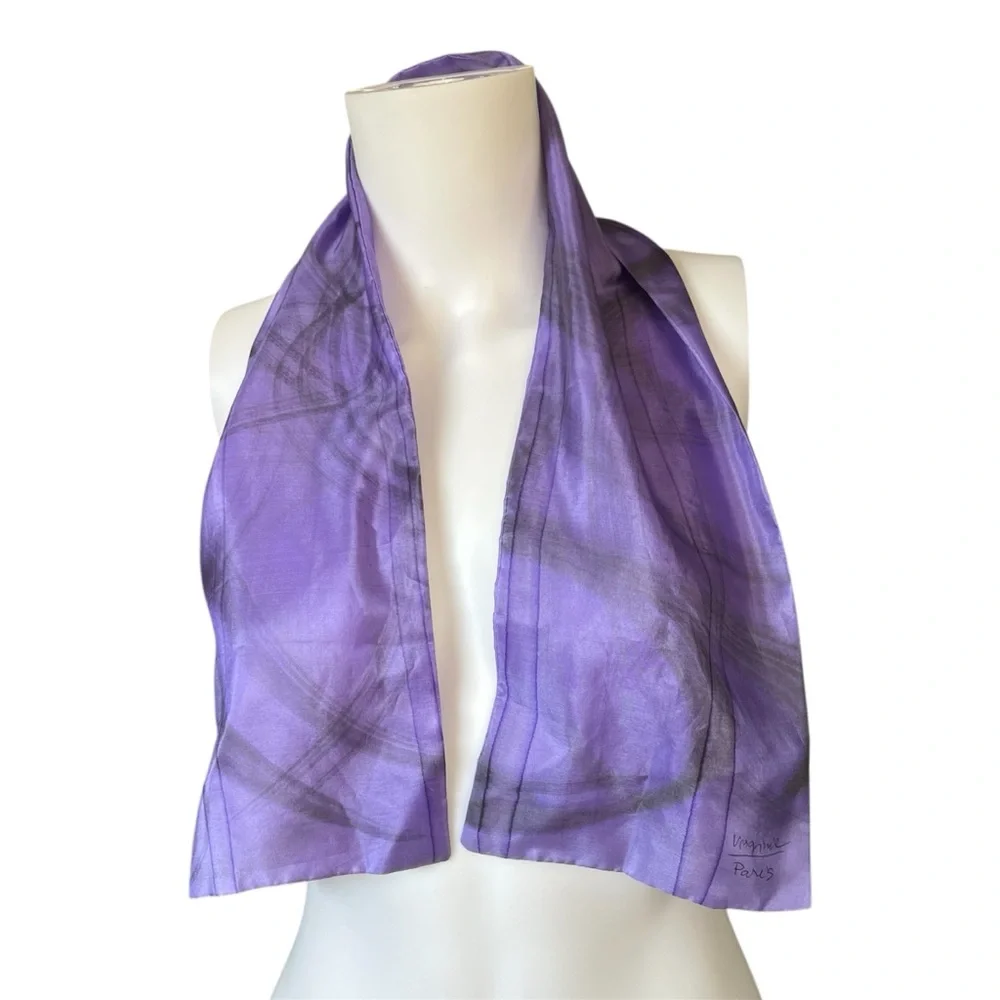 Virgie Paris Purple Silk Feel Scarf Lightweight Classic